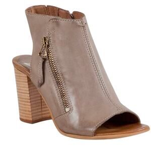 Miz Mooz “Summer” Stone Neutral Leather Peep Toe Block Heel Bootie Size 40/9